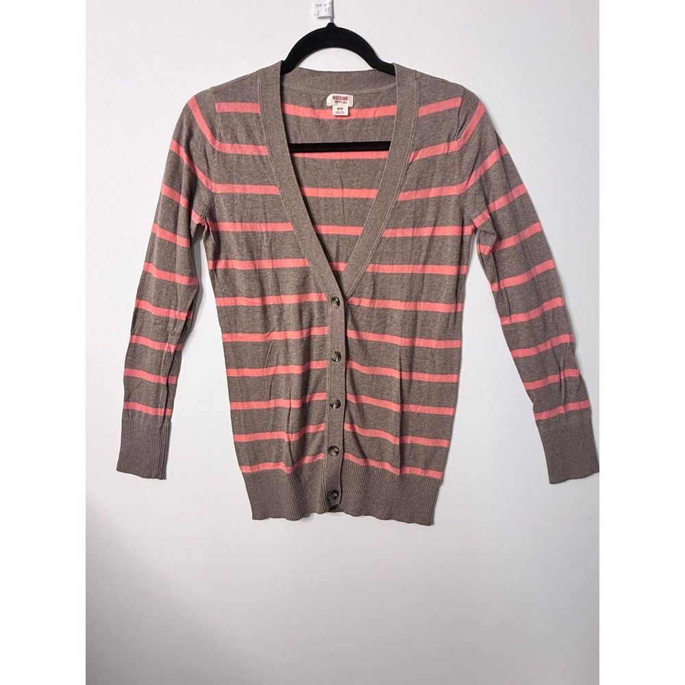 Mossimo Gray Coral Striped Cotton Preppy Casual Cardigan Medium